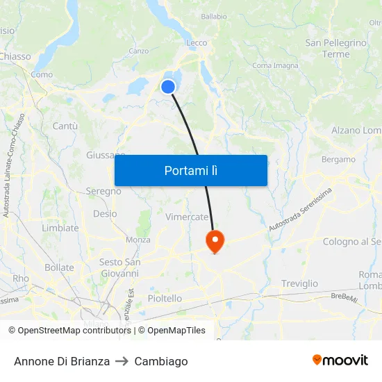 Annone Di Brianza to Cambiago map