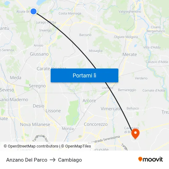 Anzano Del Parco to Cambiago map