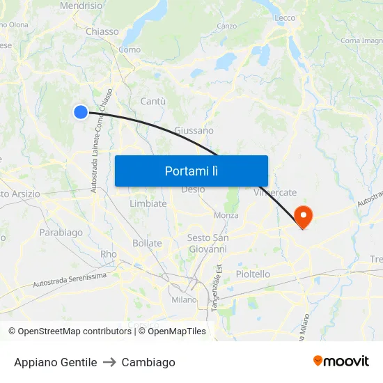 Appiano Gentile to Cambiago map