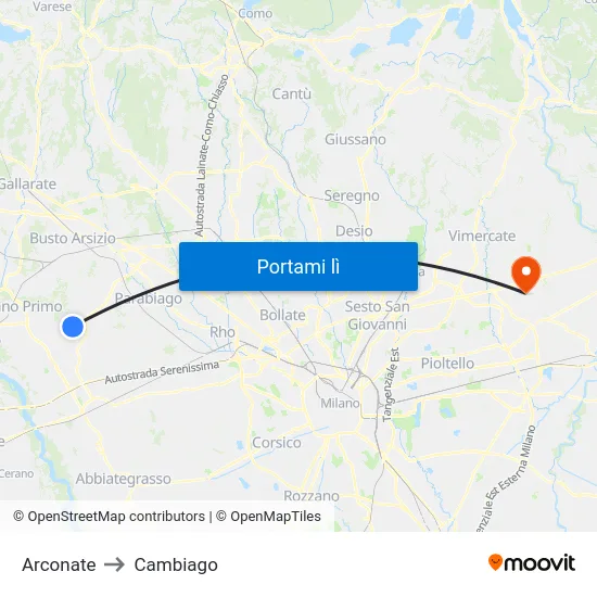 Arconate to Cambiago map