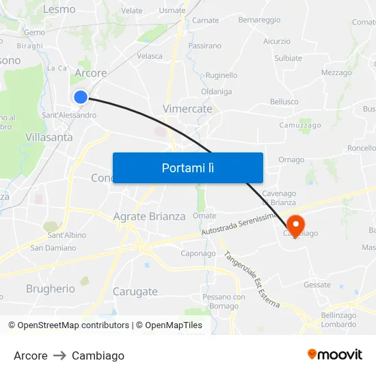 Arcore to Cambiago map