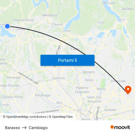 Barasso to Cambiago map