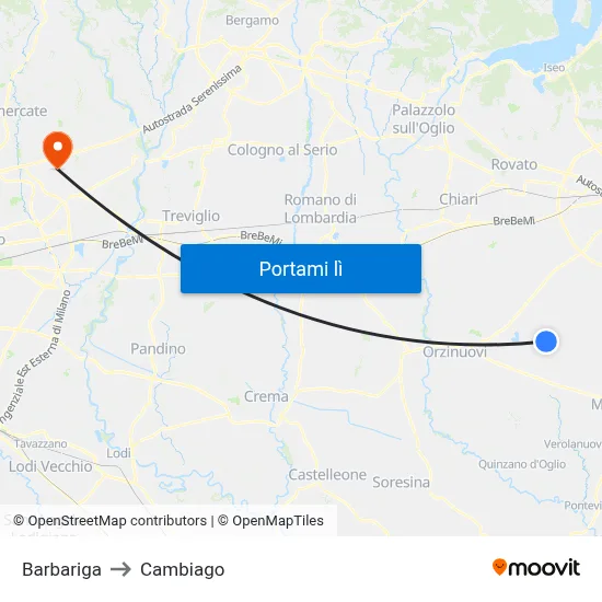 Barbariga to Cambiago map