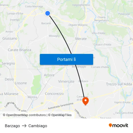Barzago to Cambiago map
