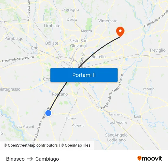 Binasco to Cambiago map