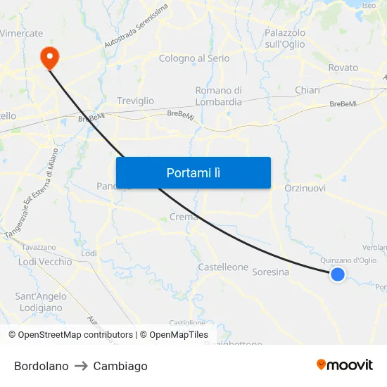 Bordolano to Cambiago map