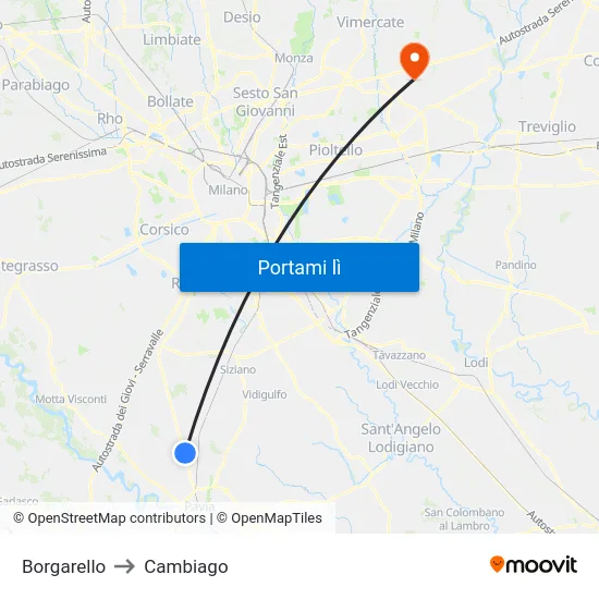 Borgarello to Cambiago map