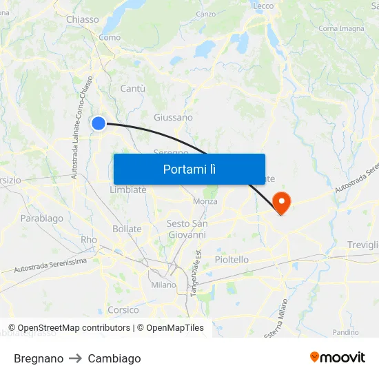 Bregnano to Cambiago map