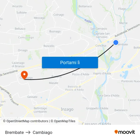 Brembate to Cambiago map