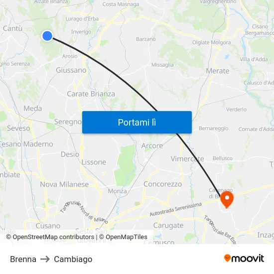 Brenna to Cambiago map