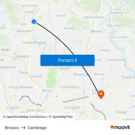 Briosco to Cambiago map