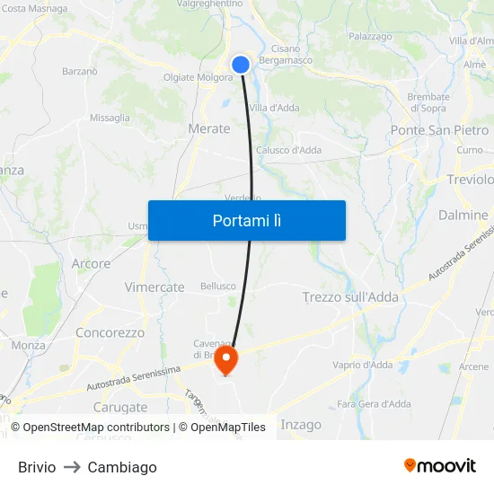 Brivio to Cambiago map