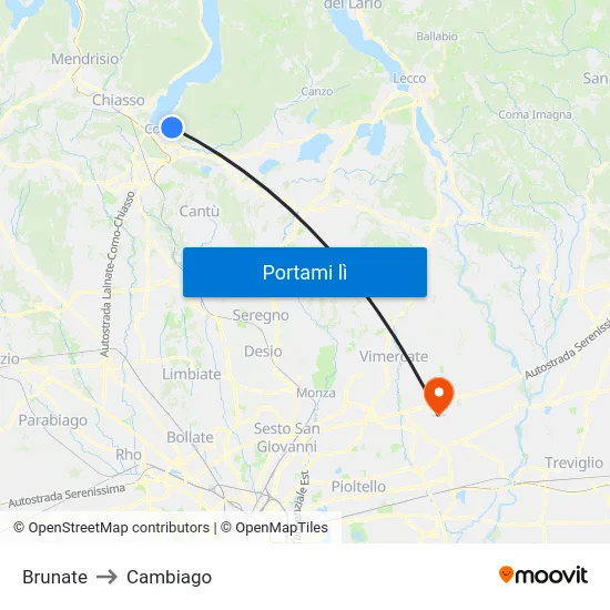 Brunate to Cambiago map