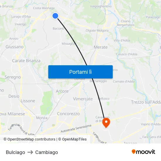 Bulciago to Cambiago map