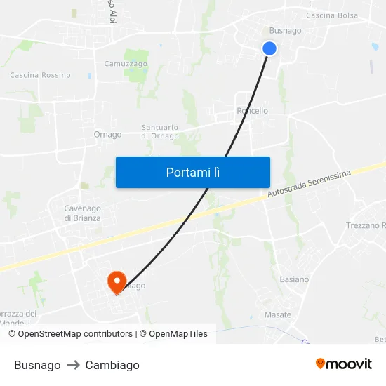 Busnago to Cambiago map