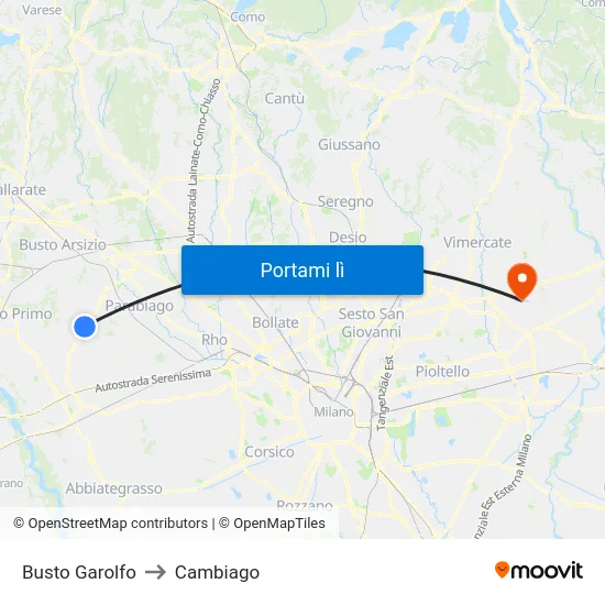 Busto Garolfo to Cambiago map