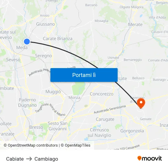 Cabiate to Cambiago map