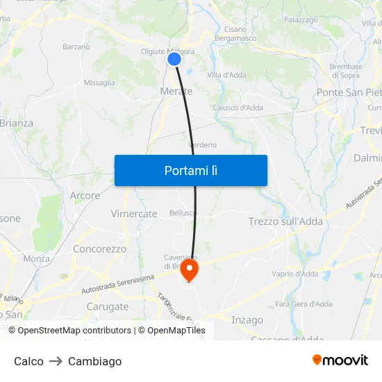 Calco to Cambiago map