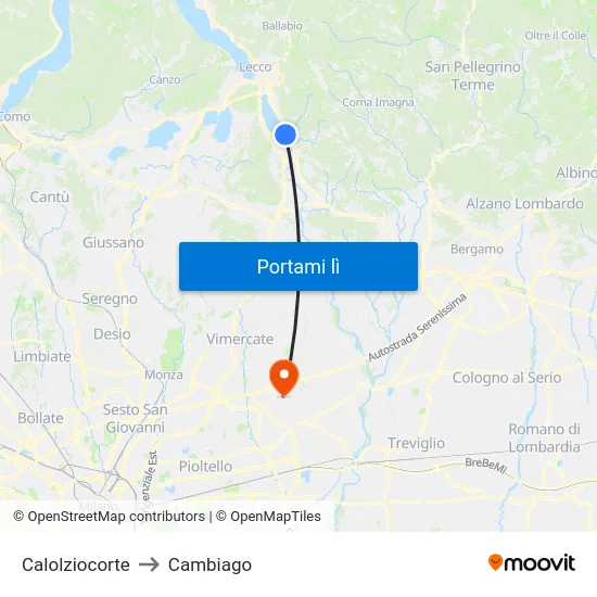 Calolziocorte to Cambiago map