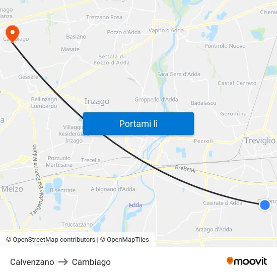 Calvenzano to Cambiago map