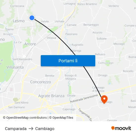 Camparada to Cambiago map
