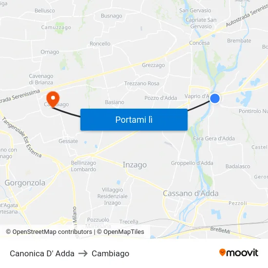 Canonica D' Adda to Cambiago map