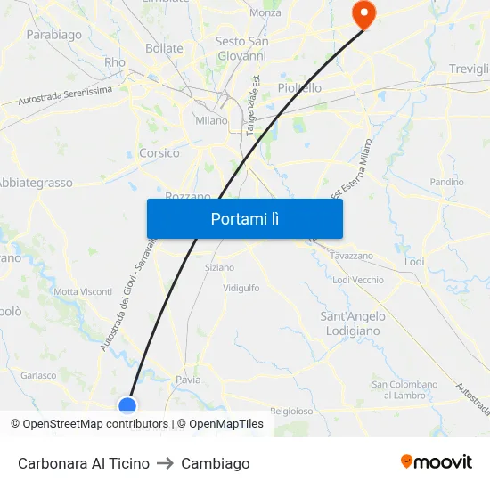 Carbonara Al Ticino to Cambiago map
