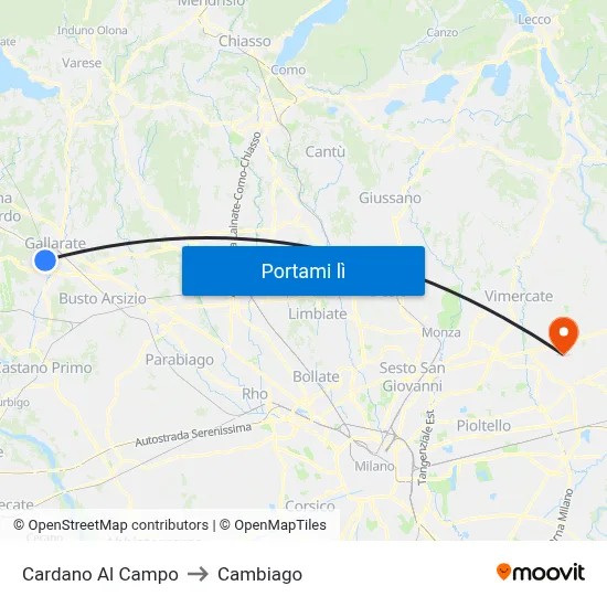 Cardano Al Campo to Cambiago map