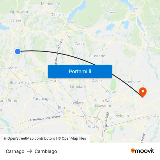 Carnago to Cambiago map