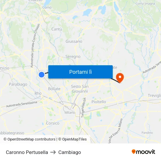 Caronno Pertusella to Cambiago map