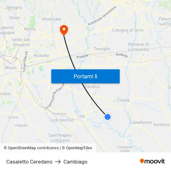 Casaletto Ceredano to Cambiago map