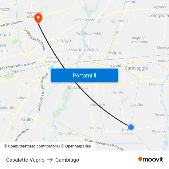 Casaletto Vaprio to Cambiago map