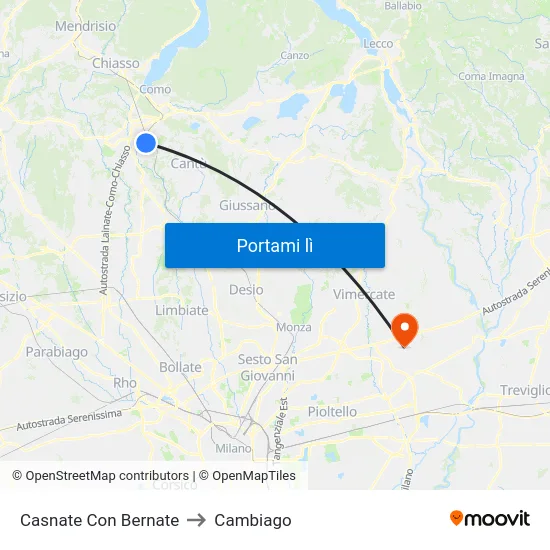 Casnate Con Bernate to Cambiago map