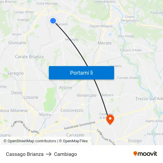 Cassago Brianza to Cambiago map