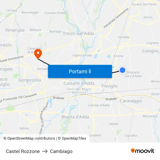 Castel Rozzone to Cambiago map