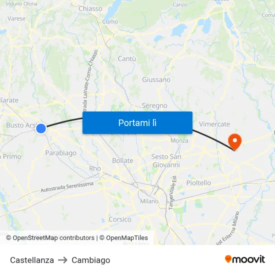 Castellanza to Cambiago map