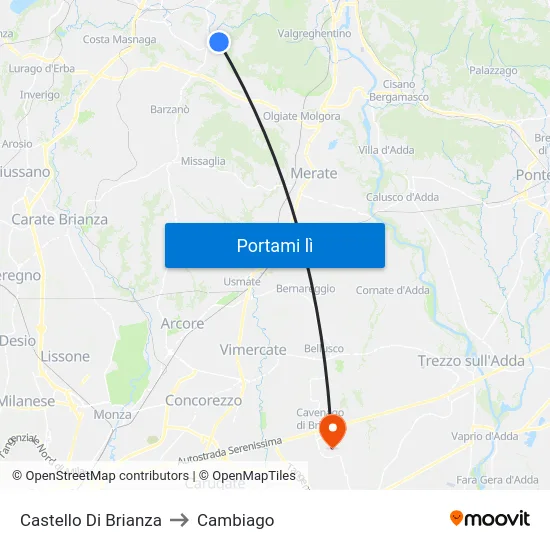 Castello Di Brianza to Cambiago map