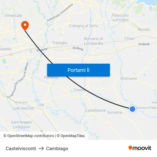 Castelvisconti to Cambiago map