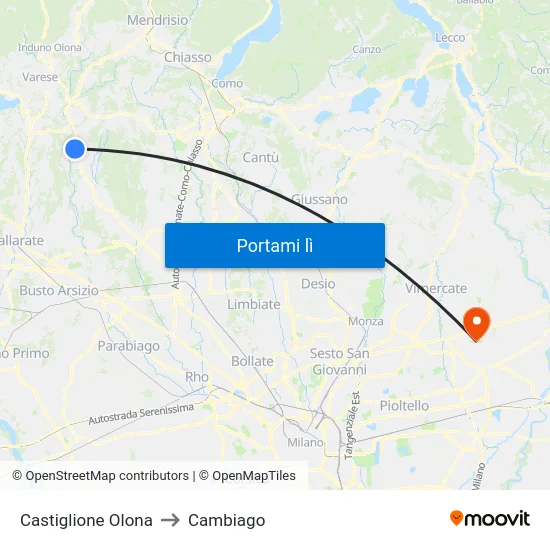 Castiglione Olona to Cambiago map