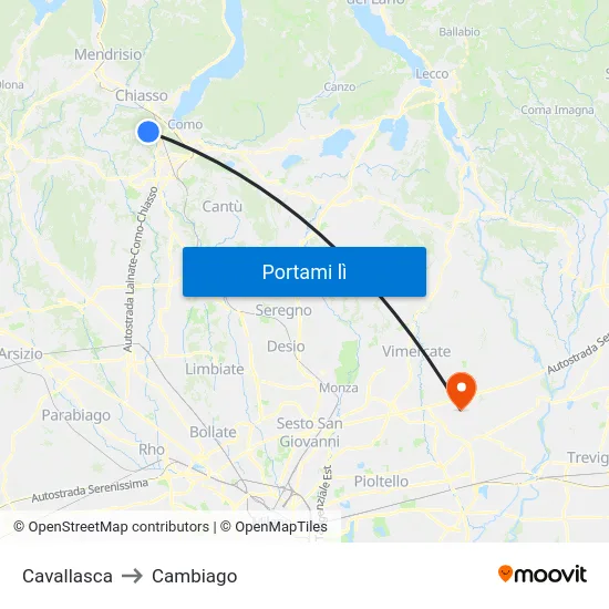 Cavallasca to Cambiago map