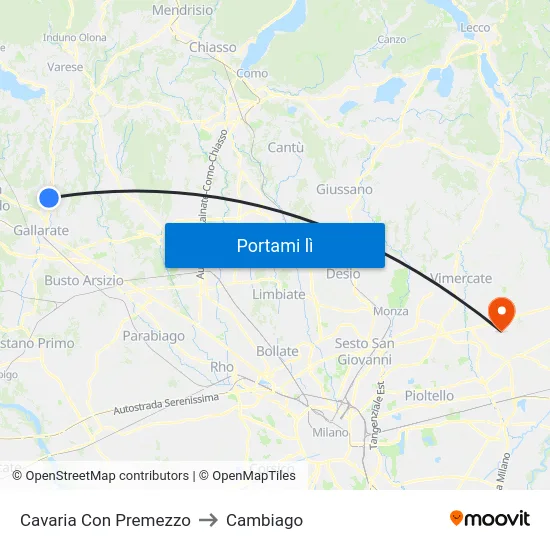 Cavaria Con Premezzo to Cambiago map