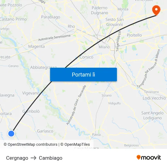 Cergnago to Cambiago map