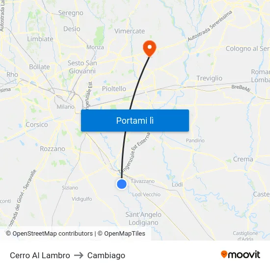 Cerro Al Lambro to Cambiago map