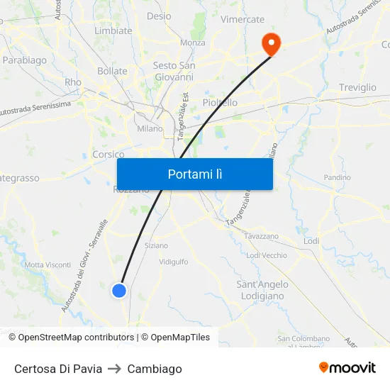 Certosa Di Pavia to Cambiago map