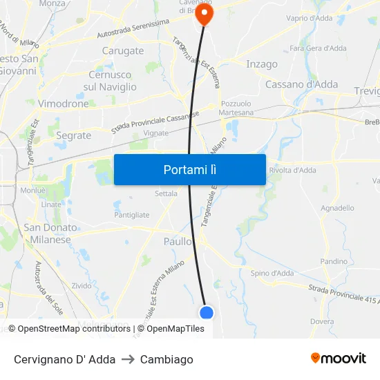 Cervignano D' Adda to Cambiago map