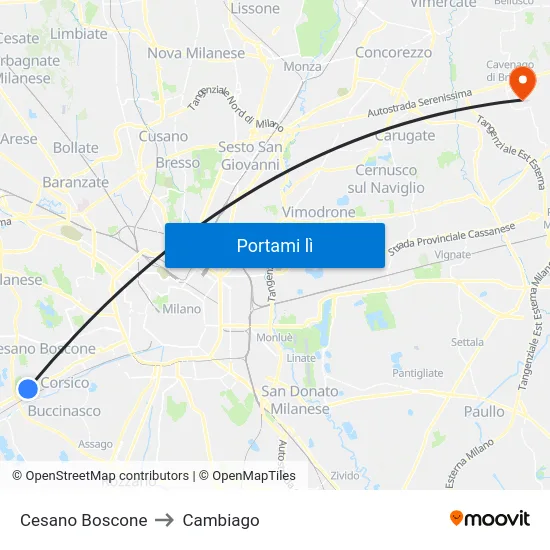 Cesano Boscone to Cambiago map
