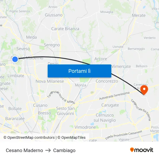 Cesano Maderno to Cambiago map