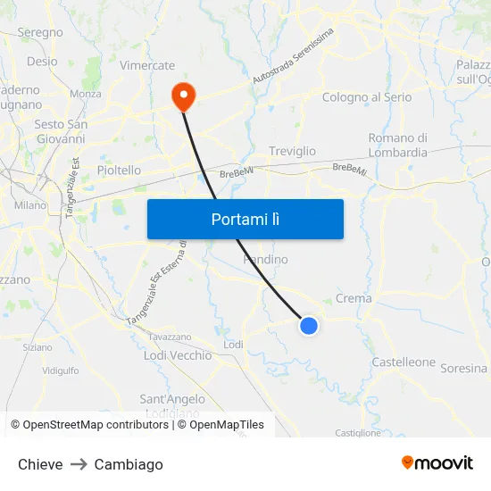 Chieve to Cambiago map