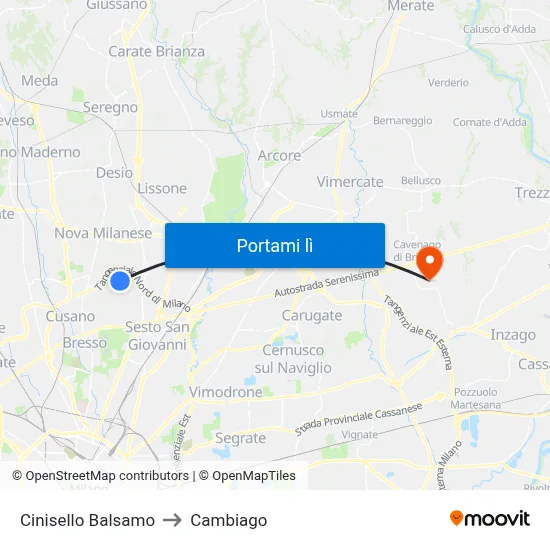 Cinisello Balsamo to Cambiago map