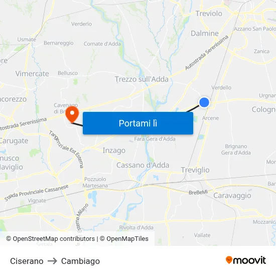 Ciserano to Cambiago map